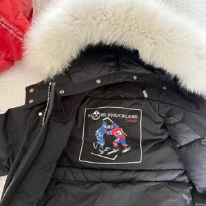 Moose Knuckles Black Jacket with White Fur Hood